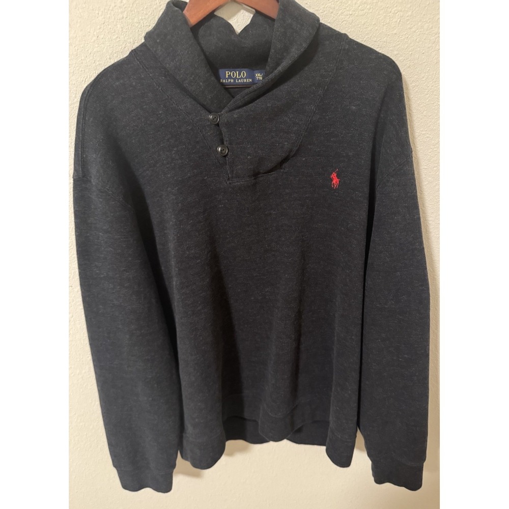 Polo Ralph Lauren Men's Shawl Collar Sweater Pullover Cotton Gray‎ Size 2XL